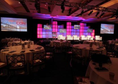 event screens and stage lighting at Gabbcon